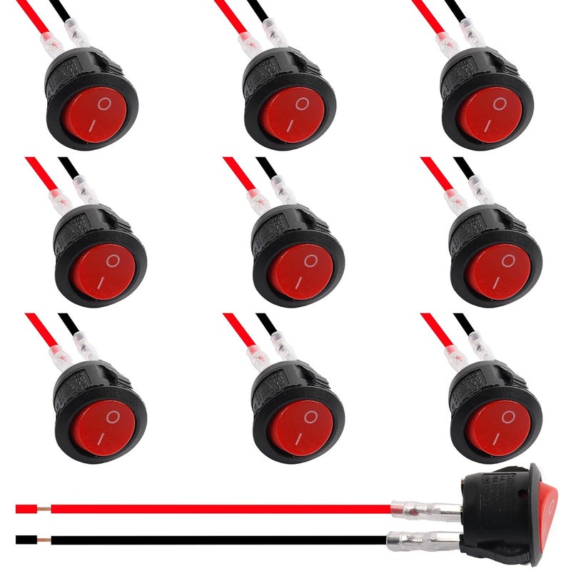 Juasky 10pack On Off Switch,KCD1 Rocker Switch 2 Pin Mini Pre-Wired Red Latching Round Toggle SPST Snap for Boat - Image 1